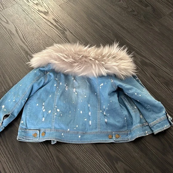 Kids Denim winter Jacket with Fur Trim size 4/5 - Picture 3 of 3